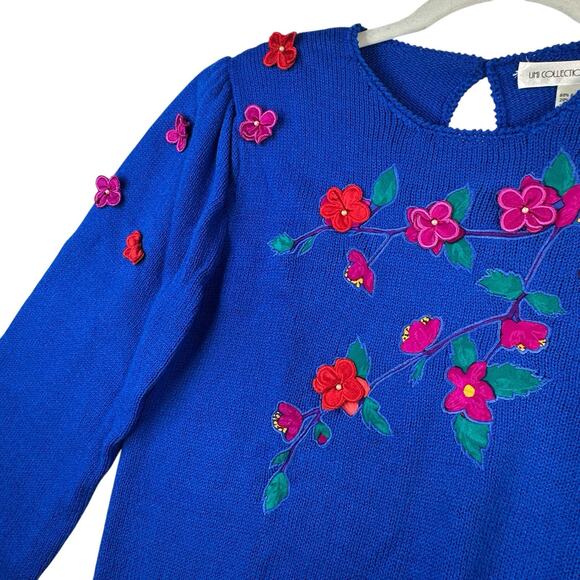 Vintage Anne Crimmins Umi Collections Sweater Womens Small Floral 3D Applique - Picture 1 of 12